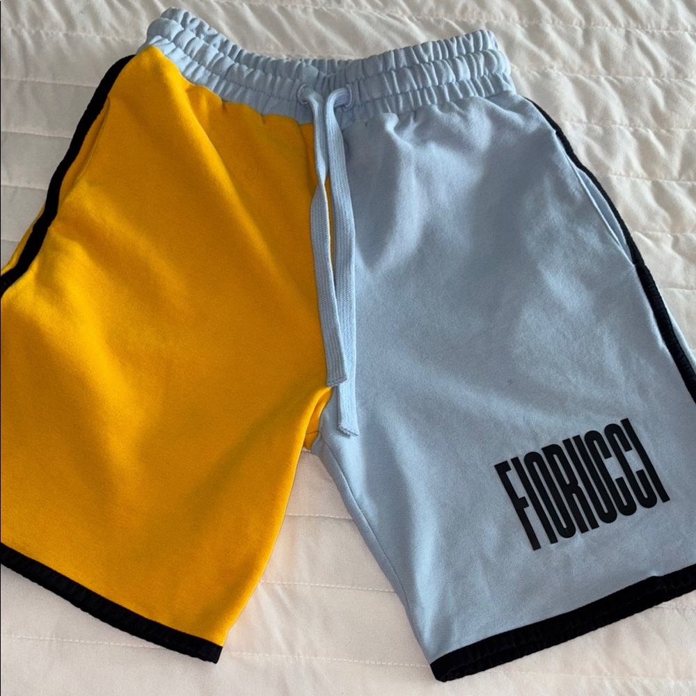 Fiorucci Men's Yellow and Light Blue Athletic Shorts